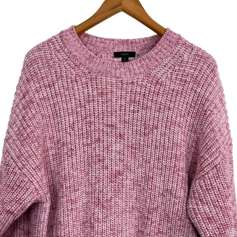 J.Crew Womens M Pink‎ Marled Chunky Knit Sweater Cotton Blend Crew Neck Cozy